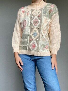 Vintage 80s Floral Long Sleeved Mockneck Sweater